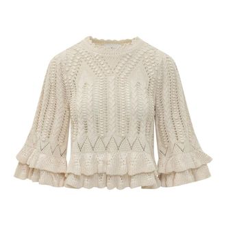Isabel Marant Round-neck Knitwear, female, Beige, Size: XS Norma Ruffled Pullover