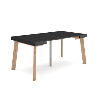 Skraut Home Mesa Consola Extensible, Mesa Comedor Plegable, 160, Para 8 Comensales, Patas De Madera, Estilo Moderno, Negro - Skraut Home