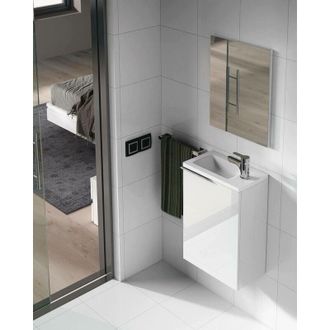 Dmora Dmora - Armario Bajo Encimera Peoria, Mueble De Ba&ntilde;o Suspendido, Armario Con 1 Puerta Con Espejo Y Lavabo, Cm 40x22h58, Blanco Brillante, Con Embalaje