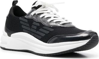 Emporio Armani Sleek Black Mesh Trainers With Glossy Overlays