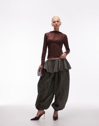 Asos Pantaloni a palloncino a quadretti con dettaglio sovrapposto stile gonna-Nero