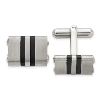Diamond2Deal Stainless Steel Brushed and Polished Black IP-plated Striped Cuff Links