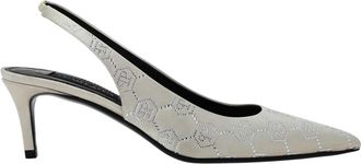 Philipp Plein Monogram Slingback Pumps - Dames - Pumps - Beige - 36 EU - Satijn - Schoenen