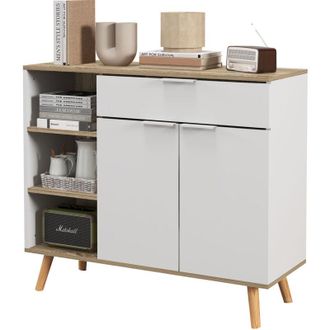 HOMCOM Credenza Moderna Salvaspazio in Truciolato Bianco e color Legno - Homcom