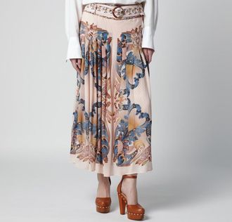 Farm Rio Pink Sea Garden pleated skirt