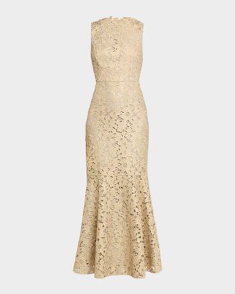 Shoshanna Reese Metallic Lace Gown
