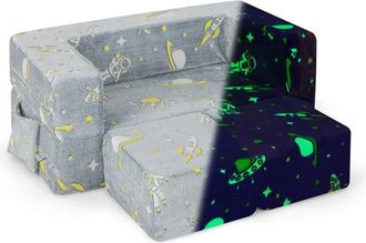 Costway Costway - Divano per Bambini con Poggiapiedi, Divano Luminoso con Fodera Rimovibile e Lavabile, Divano Modulare Multifunzionale per Bambini, Ideale