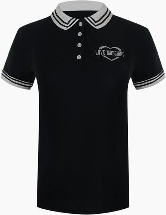Love Moschino Womens Love Moschino Silver Heart Logo Black Polo Shirt - Size: 18/16