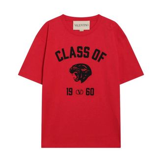Valentino Garavani T-Shirts, male, Red, Size: XL Cotton T-Shirt with Panther Print