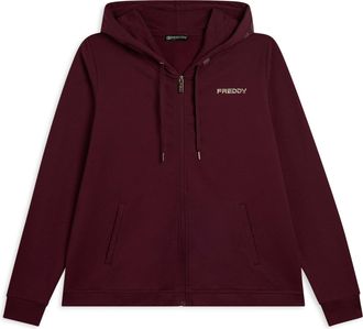 Freddy Felpa da donna con cappuccio, zip e fondo arrotondato