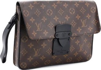 Louis Vuitton Clutch S Lock A4 Wristlet Pouch Macassar Monogram Canvas - Nero