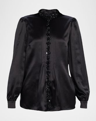 Dolce & Gabbana Embellished Collared Silk Blouse