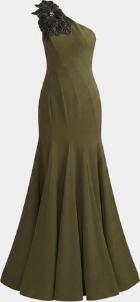 Mac Duggal Seamed Crepe One-Shoulder Gown