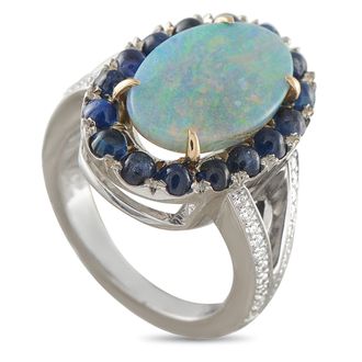 Luxury Bazaar 18K White Gold 0.70ct Diamond, Sapphire, and Opal Ring MF17-080426