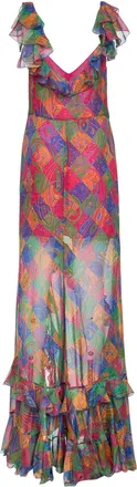 Etro Womens Geometric Paisley Pattern Silk Chiffon Maxi Dress