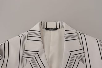 Dolce & Gabbana Mens White Stripes Cotton Single Breasted Blazer Nylon Elastane Clothing