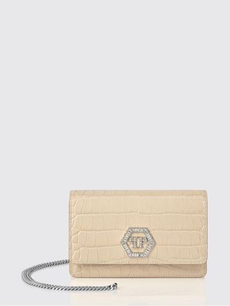 Philipp Plein Crocodile Print Leather Clutch with Rhinestone Hexagon