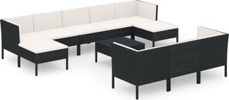 vidaXL Set Muebles De Jard&iacute;n 11 Pzas Y Cojines Rat&aacute;n Sint&eacute;tico Negro Vidaxl