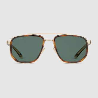 Gucci Navigator Frame Sunglasses, Gold