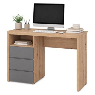 Dmora Escritorio Flam, 2 Cajones, 2 Estantes, Un Compartimento, 127x52x77h Cm Roble Nudos Marr&oacute;n