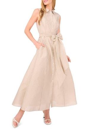 Ted Baker Stripe Sleeveless Midi Shirtdress in Taupe Bisque at Nordstrom Rack, Size Medium