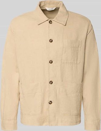 Selected Oversized Hemdjacke aus Baumwoll-Leinen-Mix Modell OTTO BRODY in Beige Melange, Gr&ouml;&szlig;e XXL