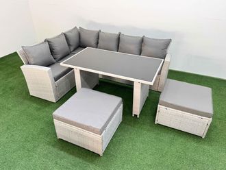 Fimous 8 Seater Wicker Rattan Corner Sofa Sets with Big Footstool Light Grey