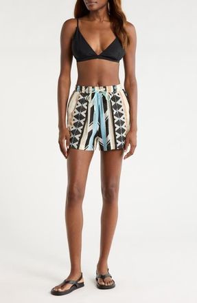 Elan Cotton Blend Cover-Up Drawstring Shorts in Neutral Aztec at Nordstrom, Size X-Large