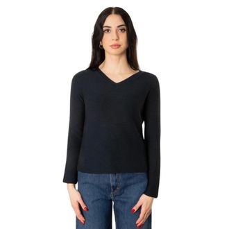 Max Mara Maglia in cotone - Dames - V-hals truien - Blauw - XL - Katoen - Truien & Vesten