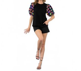 THML Clothing James Crochet Short Puff Sleeves Top: Thml In Black