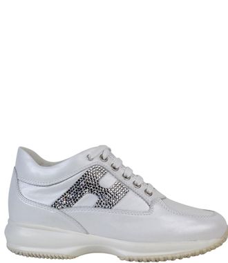 Hogan Rhinestone Logo White Leather Sneakers