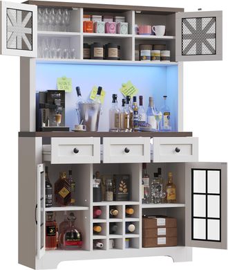 STILVORA Aparador Alto De Cocina Con Caj&oacute;n, Estantes Ajustables, Led Y Botellero, En Mdf Y Vidrio, 120x40x180 Cm, Blanco