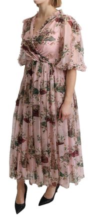 Dolce & Gabbana Womens Pink Bengal Cat Print A-Line Maxi Silk Dress