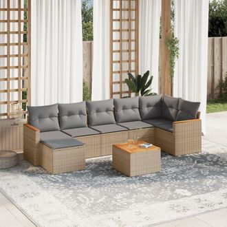 vidaXL Juego De Sof&aacute;s Jard&iacute;n Con Cojines Beige Mezcla 8 Pzas Rat&aacute;n Pe Vidaxl