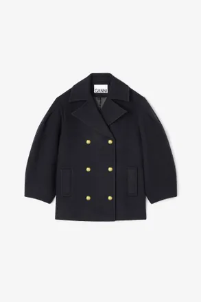 Ganni Navy Dark Blue Wool Oversized Midi Peacoat - Size 10/12 Recycled