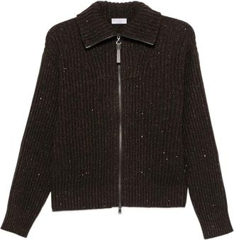 Brunello Cucinelli Sparkling & Dazzling Ribbed-knit Sequin-embellished Cardigan