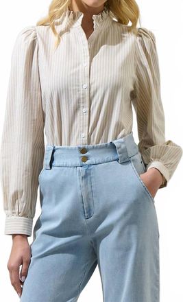 Sugarlips Doris Stripe Button-Down Blouse In Oatmeal-White