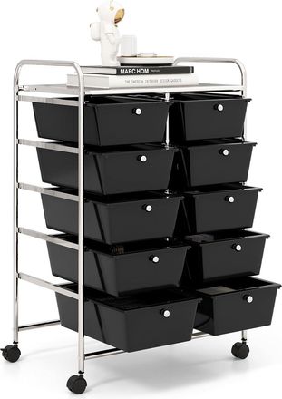 Costway Costway Carrito Auxiliar Con Ruedas, Carro Almacenaje Con 10 Cajones Grandes Y Apilables, Carrito Organizador Con Ruedas Bloqueables De Metal Para Coc