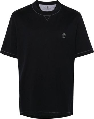 Brunello Cucinelli Girocollo T-Shirt - Heren - T-shirts - Blauw - 2XL - Katoen - Tops