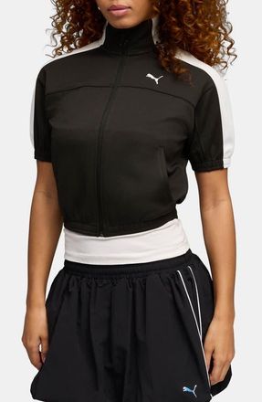 Puma T7 Short Sleeve Track Jacket in Puma Black at Nordstrom, Size X-Large