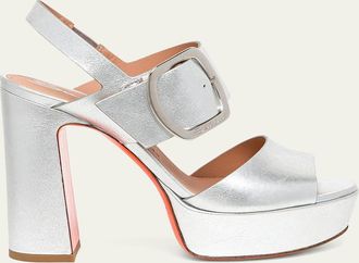 Santoni Bruxel Metallic Buckle Platform Sandals
