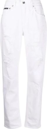 Dolce & Gabbana Verweerde Boyfriend Jeans - Dames - Straight fit broeken - Wit - XS - Katoen - Broeken