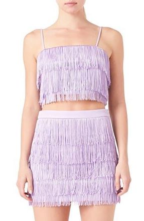 endless rose Tiered Fringe Crop Top in Lilac at Nordstrom Rack, Size X-Small
