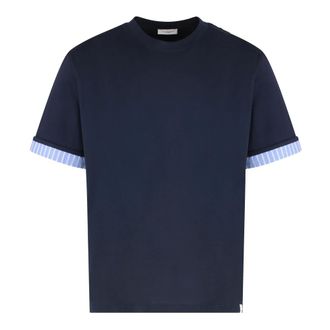 Paolo Pecora T-Shirts, male, Blue, Size: M Ribbed crew-neck T-shirt, Oversize fit