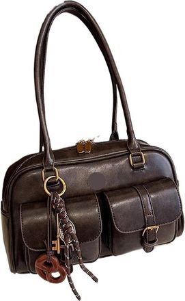 Generic Womens Retro Solid Color Pu Leather Shoulder Bag With Multiple Pockets, Large Capacity, Exquisite And Fashionable Handbag