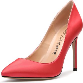 Castamere Womens Closed Toe Slip-On Court Shoes 3.9IN Stiletto Heels Satin Red Pumps UK 5.5