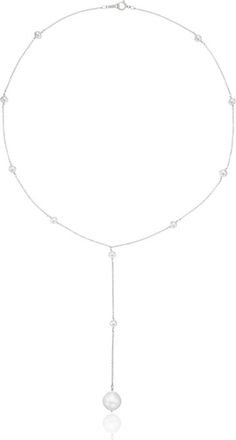 Lily & Roo Solid White Gold Multi Pearl Lariat Necklace