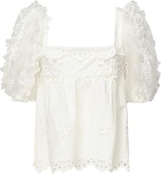 For Love & Lemons Witte Pofmouw Top van Organza - Dames - Blouses - Wit - M - Organza - Overhemden