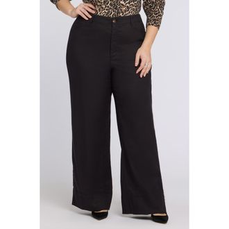 NYDJ Linen Blend Wide Leg Pants in Black at Nordstrom, Size 16W