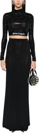 Palm Angels Black Embellished Mock Collar Top